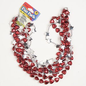 Necklace assortment 1pkg4, acrylic, red and silver,
12mm heart and 14mm star, 31 inches continuous loop.