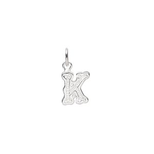 Charm, sterling silver, 9x7mm fancy block alphabet letter "K." Sold individually.