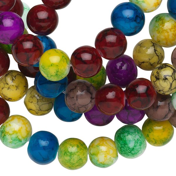 Bead, painted glass, multicolored, 8mm round. Sold per 36-inch strand. image number 0