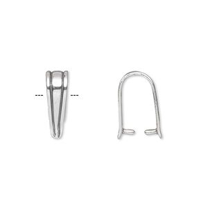 Bail, ice-pick, antiqued sterling silver, 13x4mm shield with lines, 10mm grip length. Sold per pkg of 10.