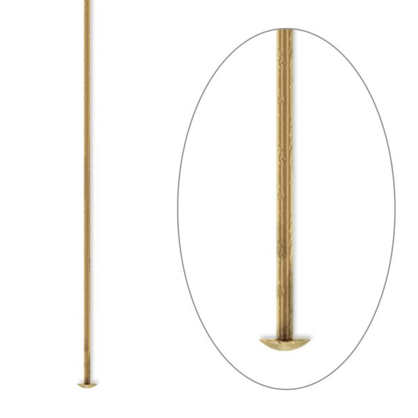 Head pin, antique gold-plated brass, 2 inches, 21 gauge. Sold per pkg of 1,000. image number 0
