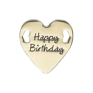 Link, antique gold-finished "pewter" (zinc-based alloy), 25.5mm single-sided flat heart with "Happy Birthday." Sold individually.