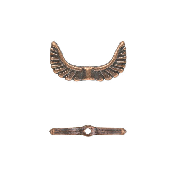 Bead, antique copper-plated "pewter" (zinc-based alloy), 19x10mm double-sided angel wings. Sold per pkg of 20. image number 0