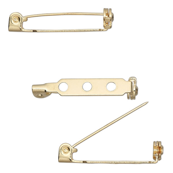 Pin back, gold-plated steel, 1-inch with locking bar. Sold per pkg of 10. image number 0