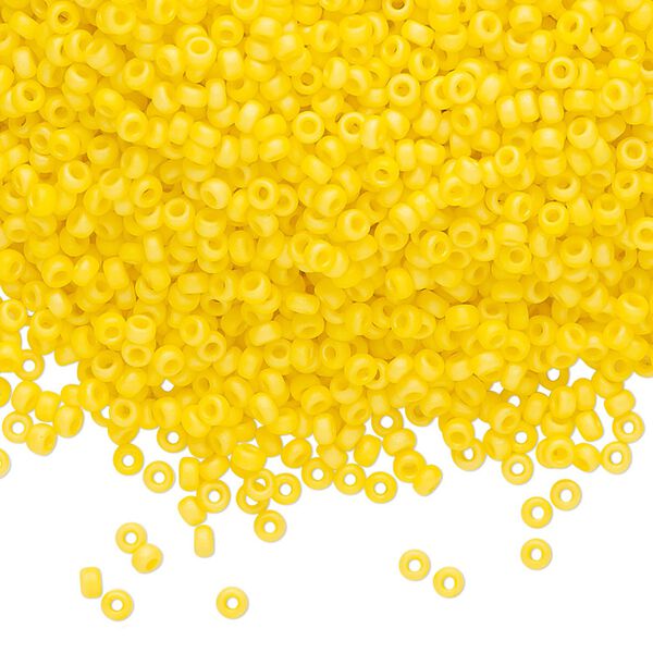 Seed bead, Miyuki, glass, pkg/25g, #11 rocaille, opaque matte rainbow canary, (RR-404D/FR). image number 0