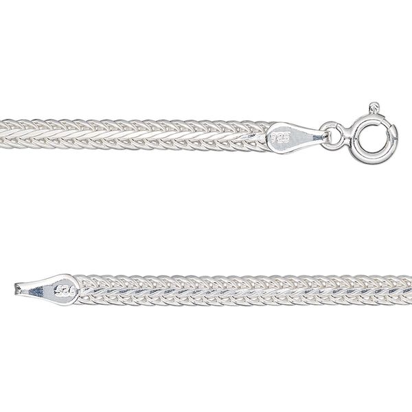 Chain, sterling silver, 3mm hammered foxtail, 30 inches. Sold individually. image number 0