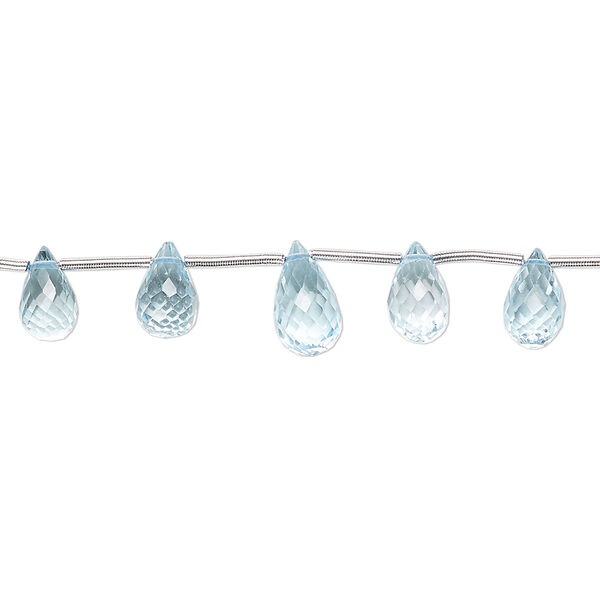 Bead, sky blue topaz (irradiated), 6x4mm-9x5mm graduated hand-cut top-drilled faceted briolette, B grade, Mohs hardness 8. Sold per 4-inch strand, approximately 11 beads. image number 0