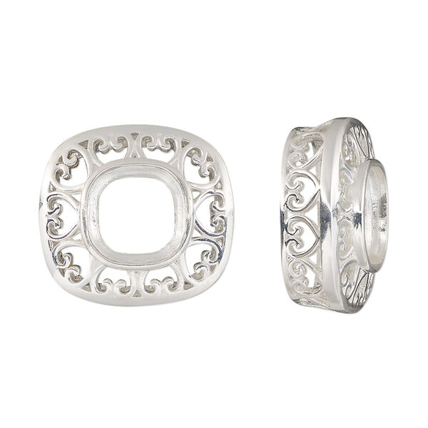 Slide, Almost Instant Jewelry®, sterling silver, 20x19mm square box with 10mm cushion setting. Sold individually. image number 0