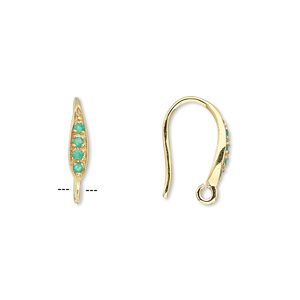 Ear wire fishhook 1pkg2 sterling silver / onyx, 15mm / open loop, 18 gauge gold-finished 1 pair