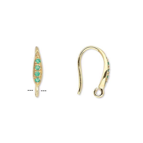 Ear wire fishhook 1pkg2 sterling silver / onyx, 15mm / open loop, 18 gauge gold-finished 1 pair image number 0