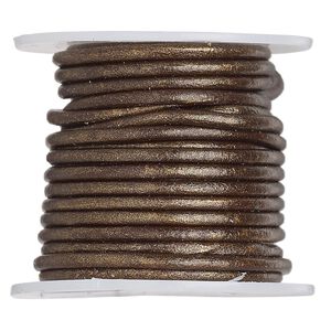 Cord, leather (coated), metallic bronze, 2mm. Sold per 25-yard spool.