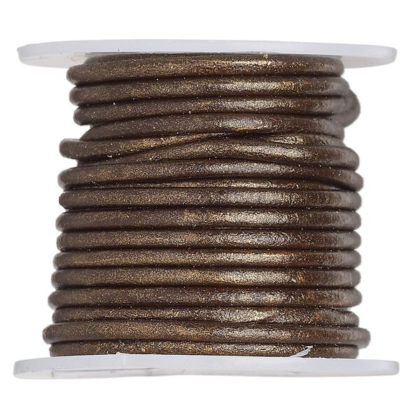 Cord, leather (coated), metallic bronze, 2mm. Sold per 25-yard spool. image number 0