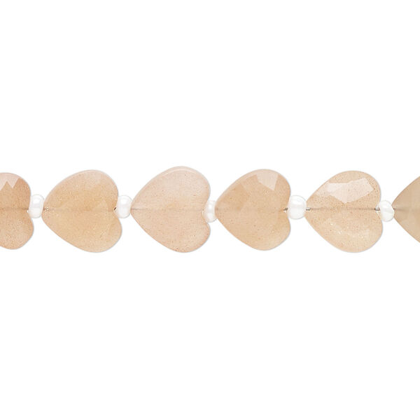 Peach moonstone 1pkg21, hand-cut faceted puffed heart bead natural B grade, 9x8mm image number 0