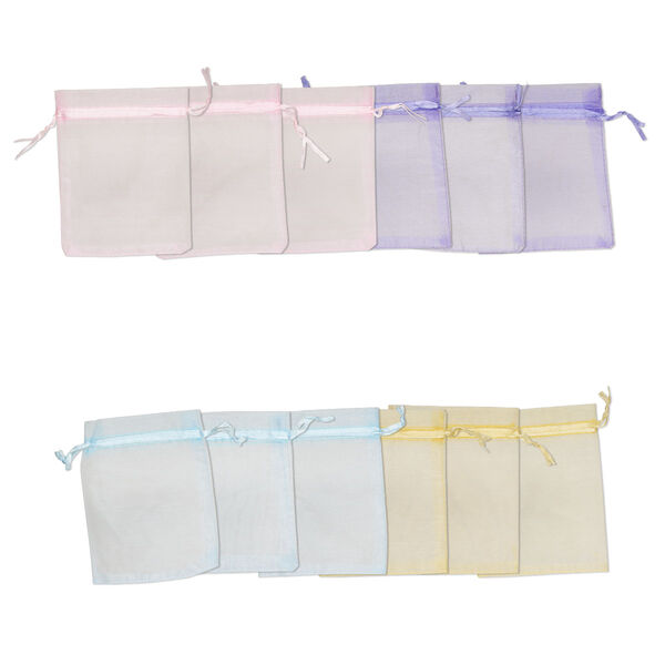 Pouch, organza, assorted colors, 4-3/4 x 3-3/4 inches with drawstring closure. Sold per pkg of 12. image number 0