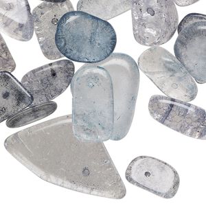 Bead mix, crackle glass, translucent blue-grey, medium to gigantic chip. Sold per 8-ounce pkg.