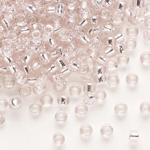 Seed bead, Dyna-Mites™, glass, transparent silver-lined light pink, #6 round. Sold per 1/2 kilogram pkg.