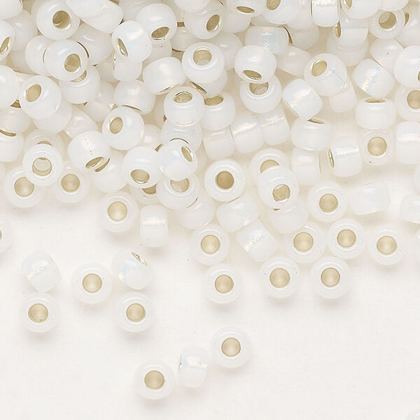 Seed bead, Miyuki, glass, pkg/250g, #6 rocaille, translucent silver-lined opal (RR-551). image number 0