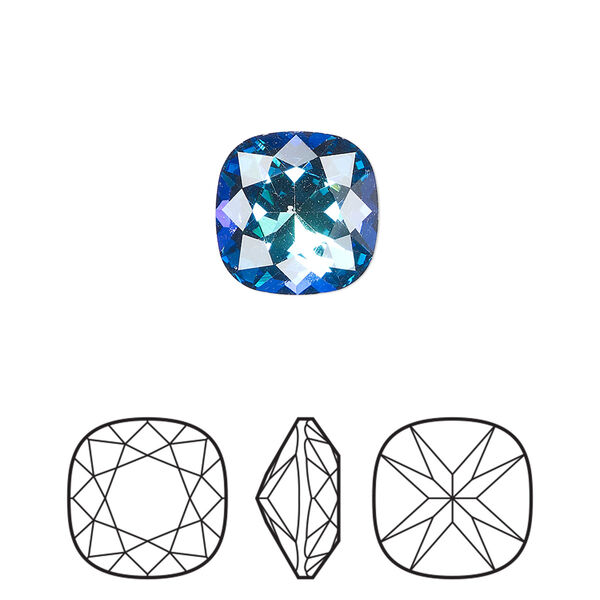 Fancy stone 1pk crystal Bermuda blue foil back, Preciosa MAXIMA Czech crystal rhinestone 12mm cushion square image number 0