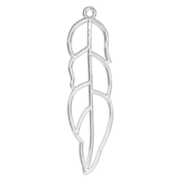 Component, resin frame, silver-finished "pewter" (zinc-based alloy), 58x17mm open feather. Sold per pkg of 2. image number 0