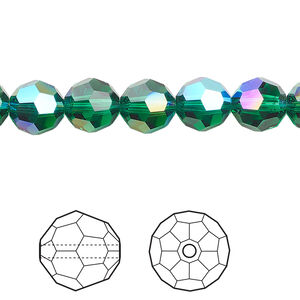 Bead 1pkg12 majestic green shimmer, Crystal Passions®, 8mm faceted round 5000
