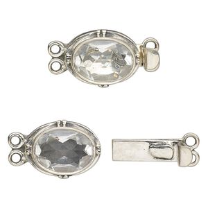 Clasp tab 1pkg1 sterling silver / topaz (natural), 19x13mm oval / 14x10mm faceted, 2-strand