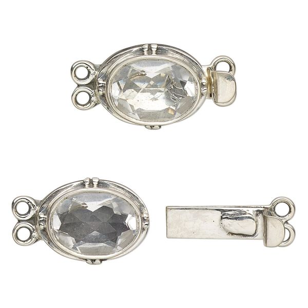 Clasp tab 1pkg1 sterling silver / topaz (natural), 19x13mm oval / 14x10mm faceted, 2-strand image number 0