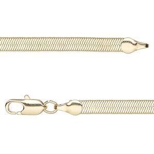 Chain, gold-finished brass, 4mm herringbone, 18 inches with lobster claw clasp. Sold individually.