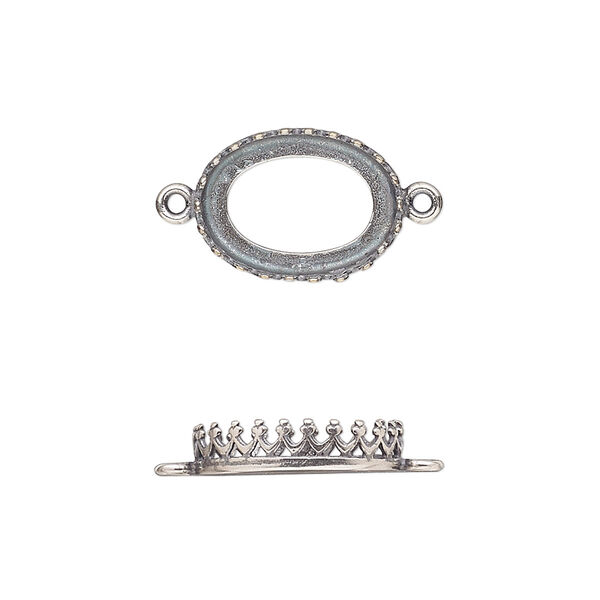 Link, JBB Findings, antique silver-plated brass, 15x11mm oval with open back and decorative trim, 14x10mm oval bezel setting. Sold per pkg of 2. image number 0