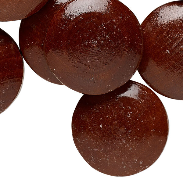 Cabochon, stained vintage Japanese wood, dark brown, 25.5mm non-calibrated round. Sold per pkg of 12. image number 0