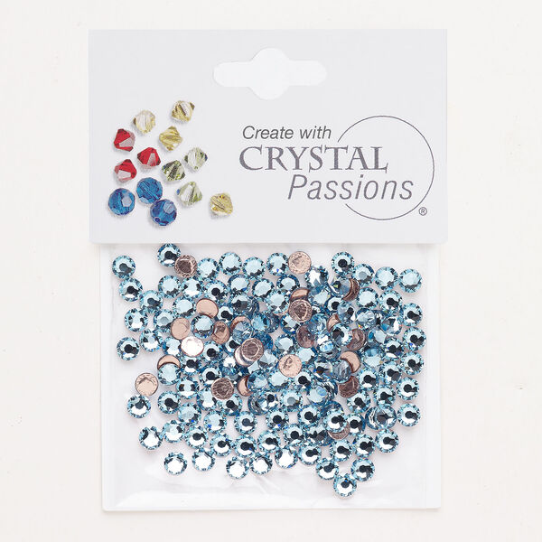 Flat back 1pkg144 aquamarine foil back, Crystal Passions&reg; rhinestone 3.80-4.00mm hotfix round SS16 image number 0