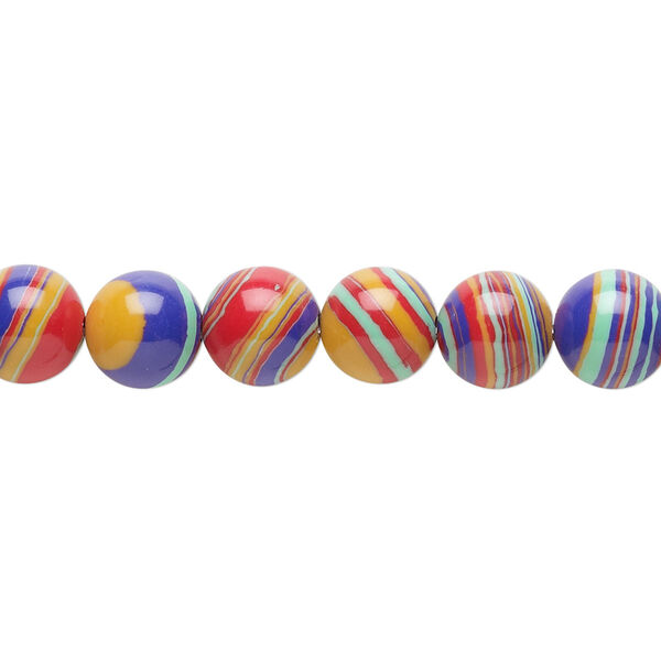 Bead, resin, multicolored, 8mm round with swirls. Sold per 15-1/2" to 16" strand. image number 0