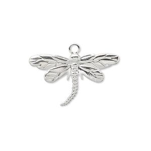 Charm, silver-plated brass, 26x15mm single-sided dragonfly. Sold per pkg of 100.
