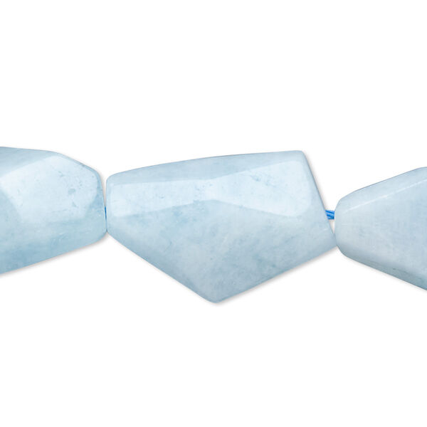 Bead, blue aquamarine (dyed / heated), medium to large faceted flat nugget, Mohs hardness 7-1/2 to 8. Sold per 15-inch strand. image number 0