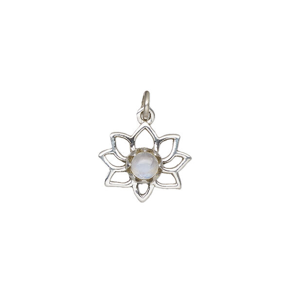 Rainbow moonstone 1pkg1, open lotus drop natural antiqued 14.5x12mm image number 0