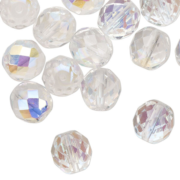 Bead 1pkg40 Czech fire-polished glass, 10mm faceted round, translucent clear AB image number 0