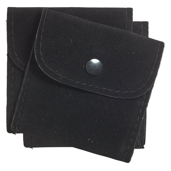 Pouch, velveteen and plastic, black, 3-inch square with snap closure. Sold per pkg of 2. image number 0