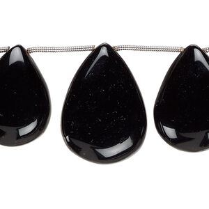 Black onyx 1pkg11, hand-cut top-drilled puffed teardrop bead 17x12mm-26x18mm