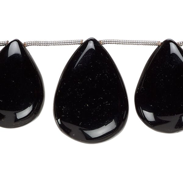 Black onyx 1pkg11, hand-cut top-drilled puffed teardrop bead 17x12mm-26x18mm image number 0