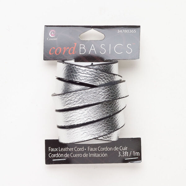 Faux leather 1pkg1, flat cord black / silver 1m 11mm image number 0