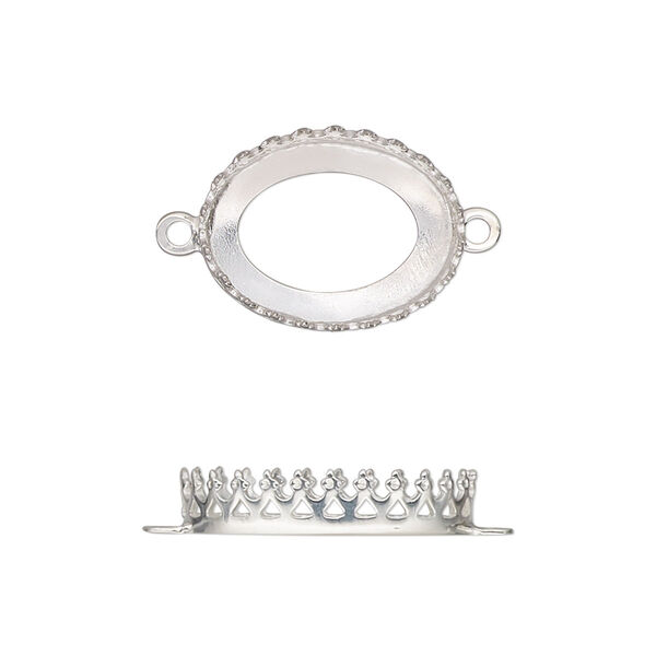 Link, sterling silver, 18x14mm oval with decorative trim and open back with 16x12mm oval cabochon bezel setting. Sold individually. image number 0