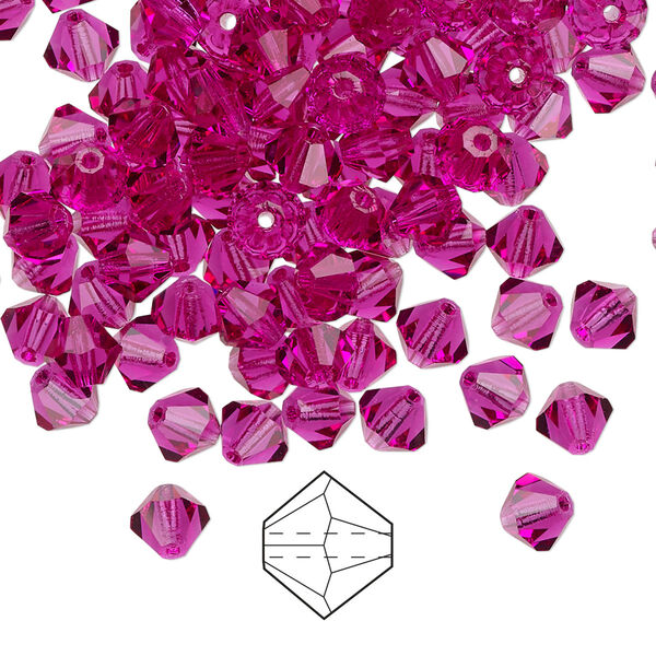 Bead 144pk fuchsia, Preciosa Czech crystal 5mm bicone image number 0