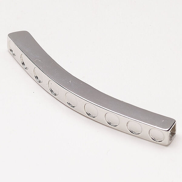 Bead slide brass 1pk 58x11mm curved square tube, silver finish image number 0