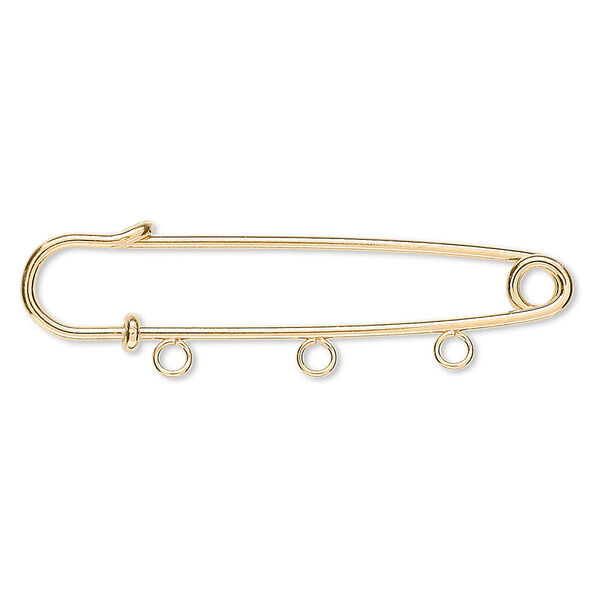 Kilt pin, gold-plated steel, 2 inches with 3 loops. Sold per pkg of 10. image number 0