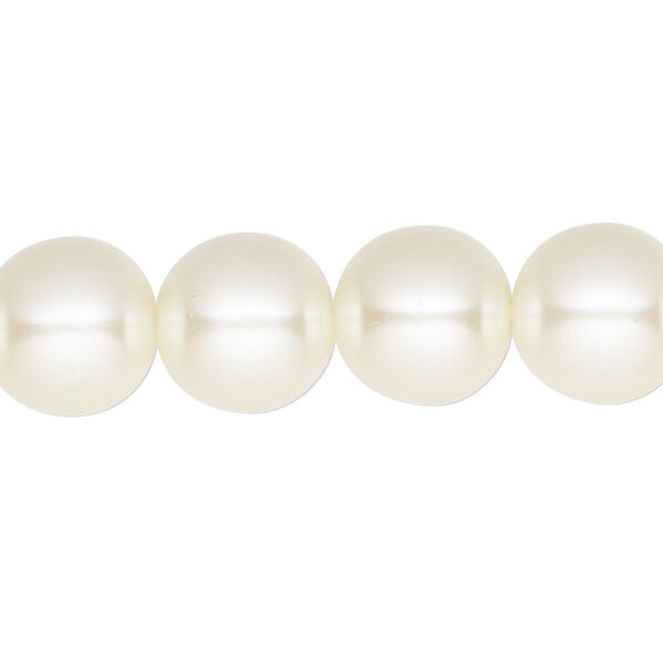 Bead, acrylic pearl, opaque cream, 11-12mm round with 0.7mm hole. Sold per 28-inch strand. image number 0