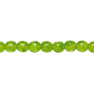 Bead, Czech crackle glass druk, green, 6mm round. Sold per 15-1/2" to 16" strand, approximately 65 beads.