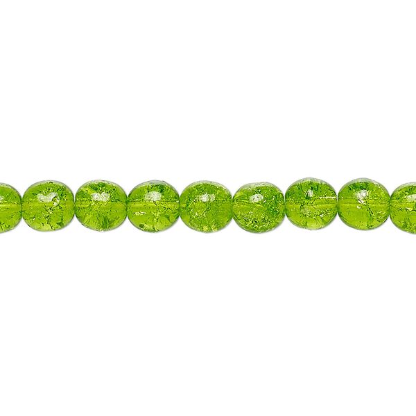 Bead, Czech crackle glass druk, green, 6mm round. Sold per 15-1/2" to 16" strand, approximately 65 beads. image number 0