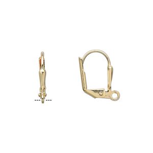 Ear wire leverback 1pkg10 gold-plated, 16mm / 7x2mm plain shield / open loop, brass 5 pair