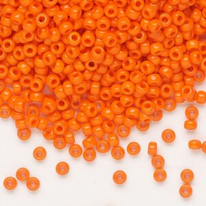 Seed bead, Miyuki, glass, pkg/250g, #8 rocaille, opaque orange, (RR-406).