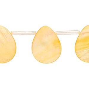 Bead, mother-of-pearl shell (dyed), orange, 19x8mm-20x10mm top-drilled flat teardrop, Mohs hardness 3-1/2. Sold per 15-inch strand, approximately 20 beads.