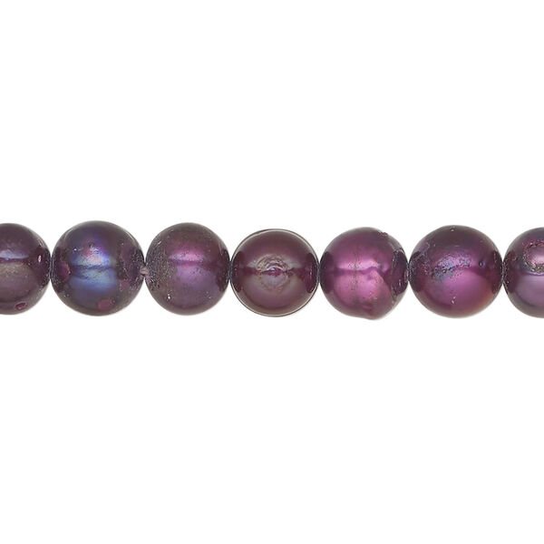 Freshwater 1pkg1, semi-round pearl, 15.5-16 inch dark elderberry 6-8mm cultured image number 0